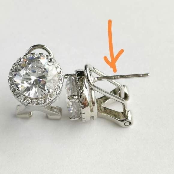 Sterling silver cz halo omega clip earrings Lever Backs 🆕 - Picture 2 of 5